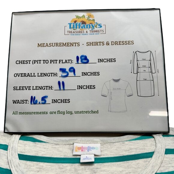 LuLaRoe Retired Julia Dress L Teal and White Striped SS Form Fitting NWT - Picture 7 of 7